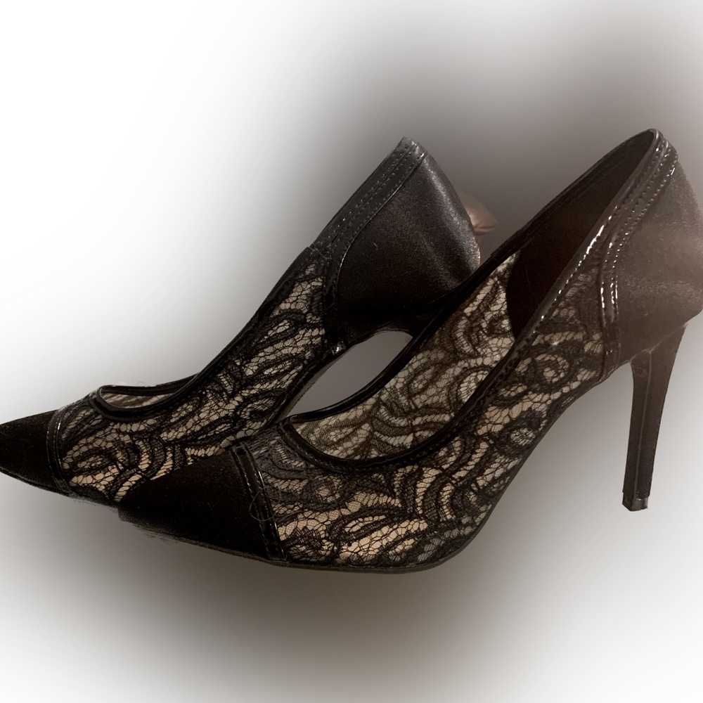 Black lace and satin heels